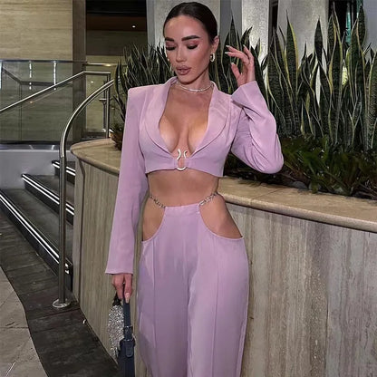 Violet New in Matching Sets Elegant Suits for Women Spring Autumn Long Sleeve Jackets + Low Waist Pants Sets Woman Party Outfits