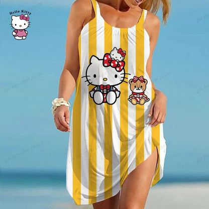 Hello Kitty Summer Women Bikini Cover Up Swimsuit Cover-Ups Bathing Suit Beachwear Tunic Beach Dress Hot Fashion Party Dress