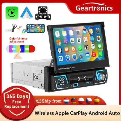 GEARELEC 7" 2 Din Car Stereo with CarPlay, Android Auto, Bluetooth, RDS, AM/FM, TF/USB, Rear View Camera & EQ Multimedia Player