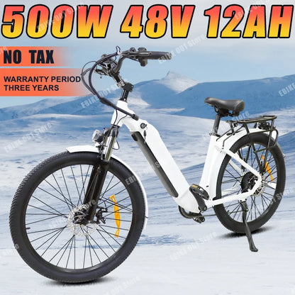 EU Stock Electric Bicycle 48V12AH 250W 500W Motor 26 inch Tire Mechanical disc brake Ebike City Road Beach Aldult Electric Bike