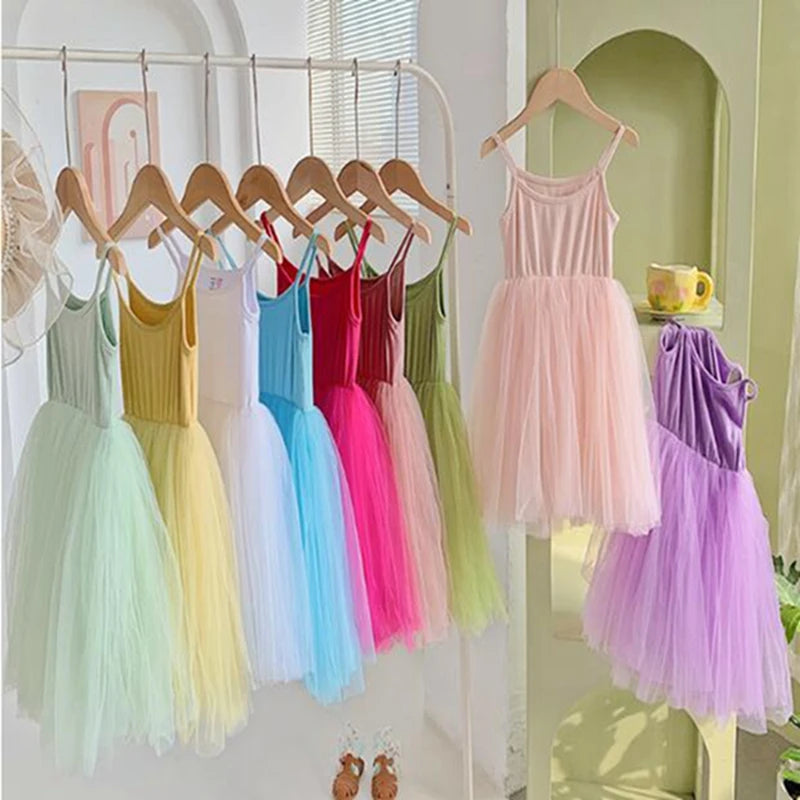 Fashion Summer Girls Slip Dresses Sleeveless Clothes Toddler Kids Mesh Princess Beach Dress Baby Girl Party Dresses For Children