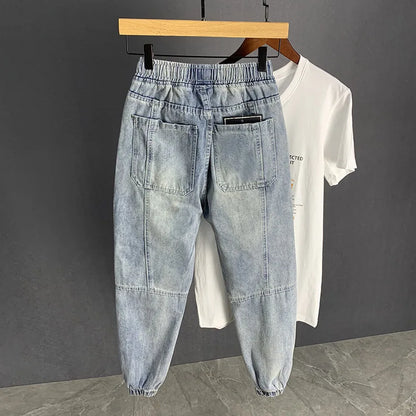 new Autumn Luxury streetwear Korean Harajuku Stretch Men's Slim Solid Denim Casual Pencil Pants baggy jeans cargo trousers men