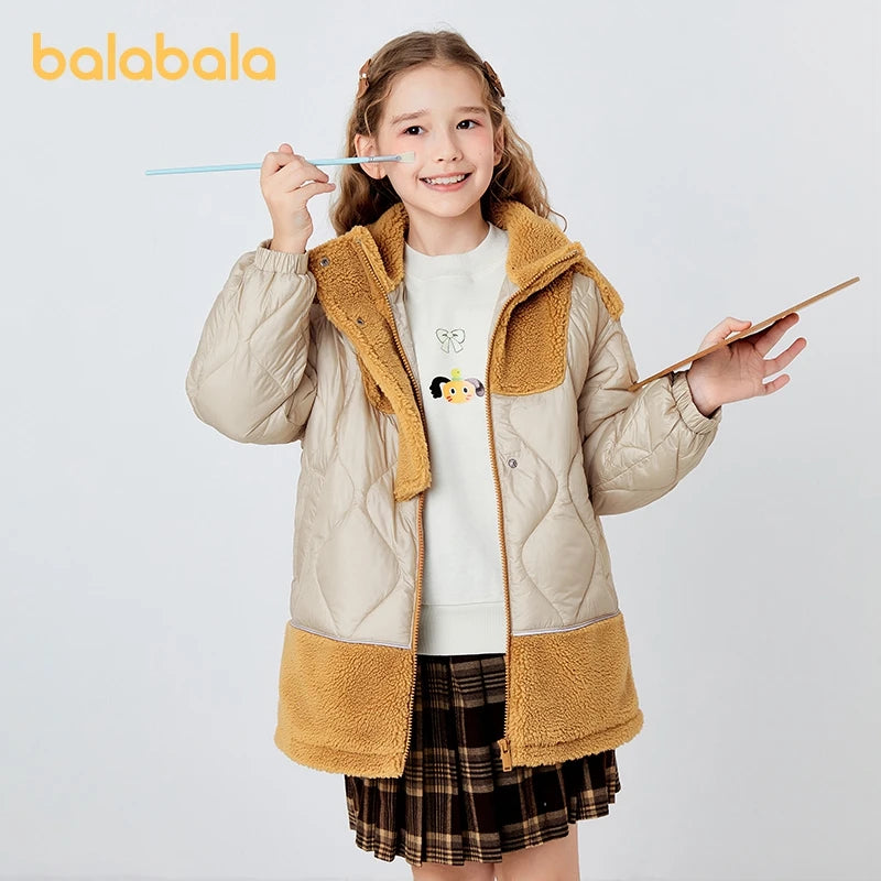 Balabala Kids Unisex Cotton Jacket Winter Contrasted Color Splicing Sherpa Turtleneck Cool Jacke