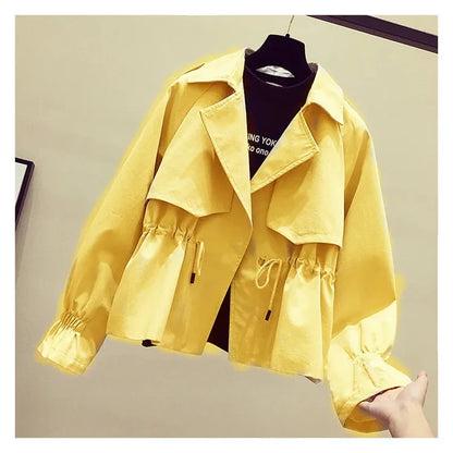 Women's Short Jacket 2024 Spring Autumn New Korean Fashion Loose Waist Slim Windbreaker Coat Solid Female Outwear Tops