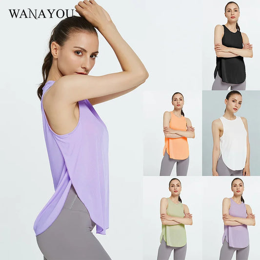 WANAYOU Women Yoga Shirts Quick Drying Gym Shirts Sports Fitness Tank Tops Ribbed Vest Workout Shirts Active Wear Women