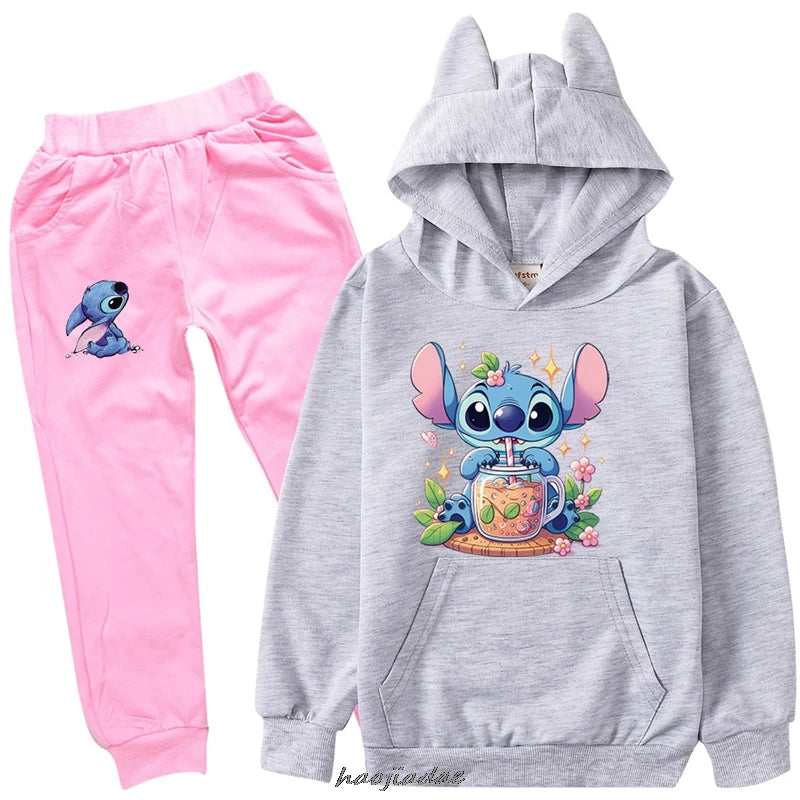 Hoodies Lilo And Stitch For Kids Casual Tracksuit Boys Sweatshirt Sets Girls Hooded Coats Pants 2pcs Set Children's Clothing