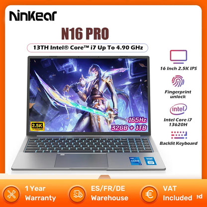 Ninkear N16 Pro Laptop Intel Core i7-13620H WiFi 6 2.5K 165Hz 32GB DDR4+1TB SSD Windows 11 Gaming Laptop Computer Notebook