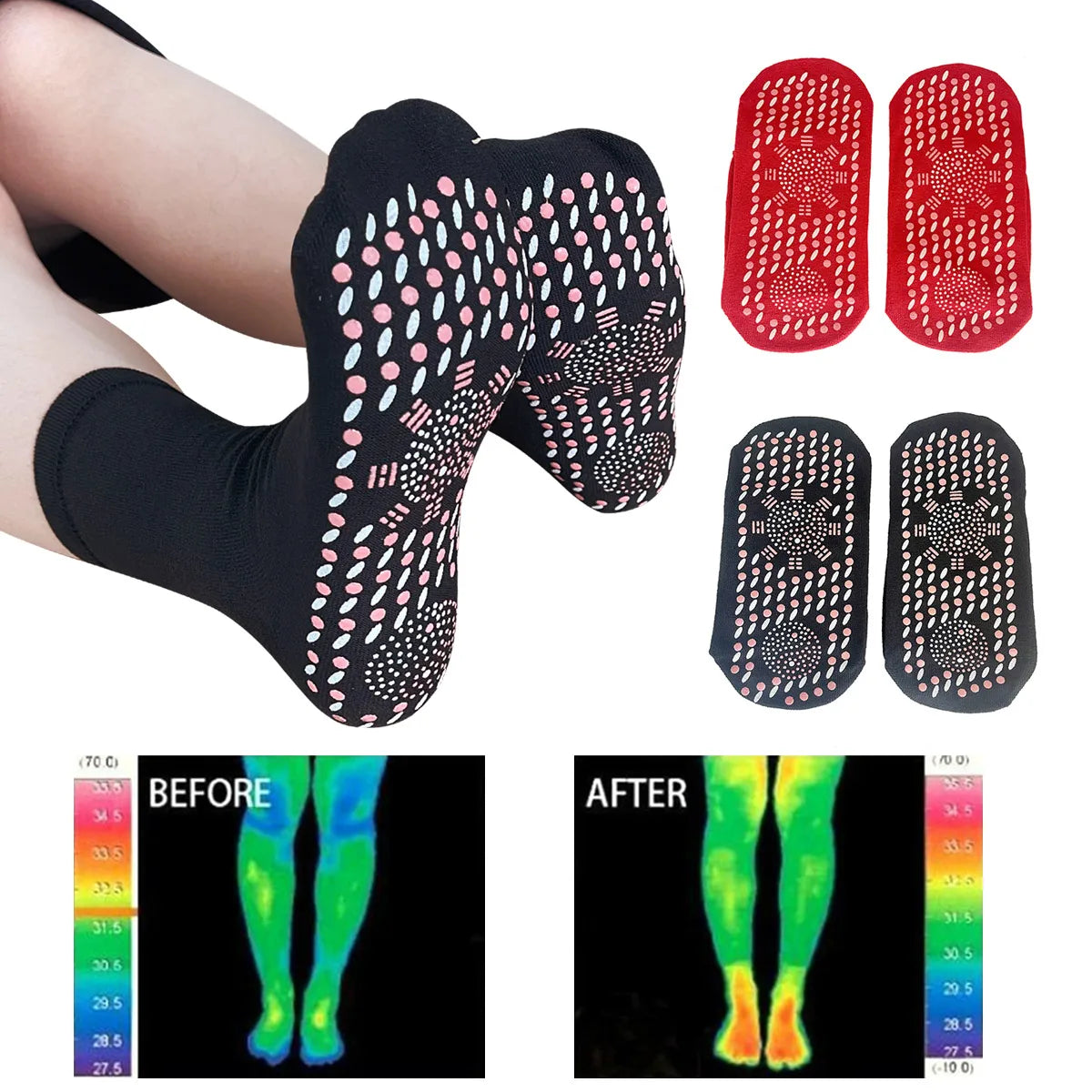 1/6pairs Tourmaline Self-Heating Socks Winter Warm Thermal Health Care Socks Slimming Health Short Sock Magnetic Therapy Sock