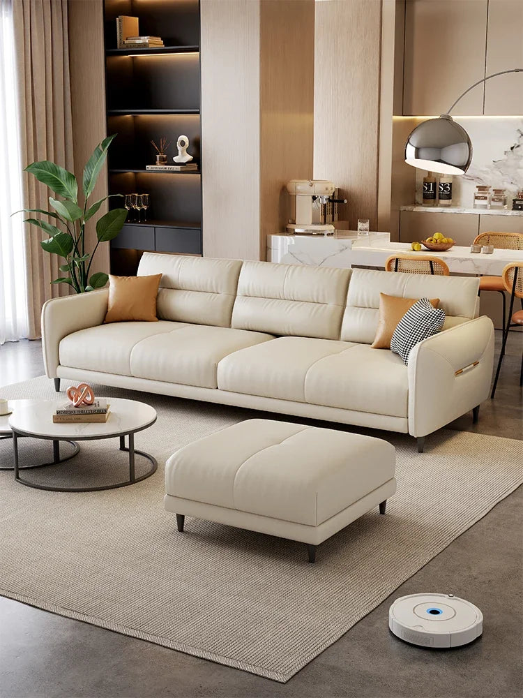 Italian minimalist technology fabric sofa living room simple modern cat scratch skin cream wind straight row.