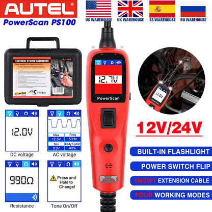 Autel Powerscan PS100 Automotive Circuit Tester System 12V/24V Auto Electrical Test Probe Kit Car Diagnostic Repair Tools