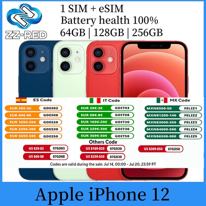 Apple iPhone 12 64GB/128GB/256GB ROM 6.1" Original OLED RAM 4GB A14 IOS Face ID NFC Unlocked 5G Cellphone iPhone12 Smartphone