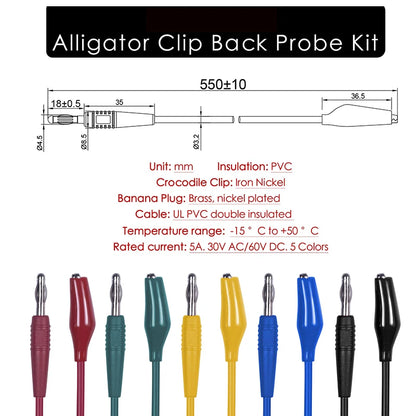 Multimeter Test Leads Alligator Clip to 4mm Banana Plug Probe Back Probes Kit Pins for Automotive Repair Inspection Tools Set