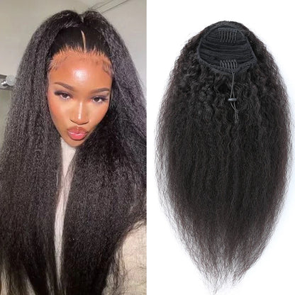 Afro Yaki Straight Drawstring Ponytail Human Hair Brazilian Clip In Hair Extensions 10-30 Inch Remy Kinky Straight Ponytail Hair