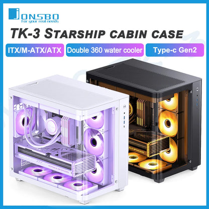 JONSBO TK-3 Desktop Chassis Curved Sea View Room Side Transparent ATX E-sports Case Double 360 Water Cooler Type-c Interface