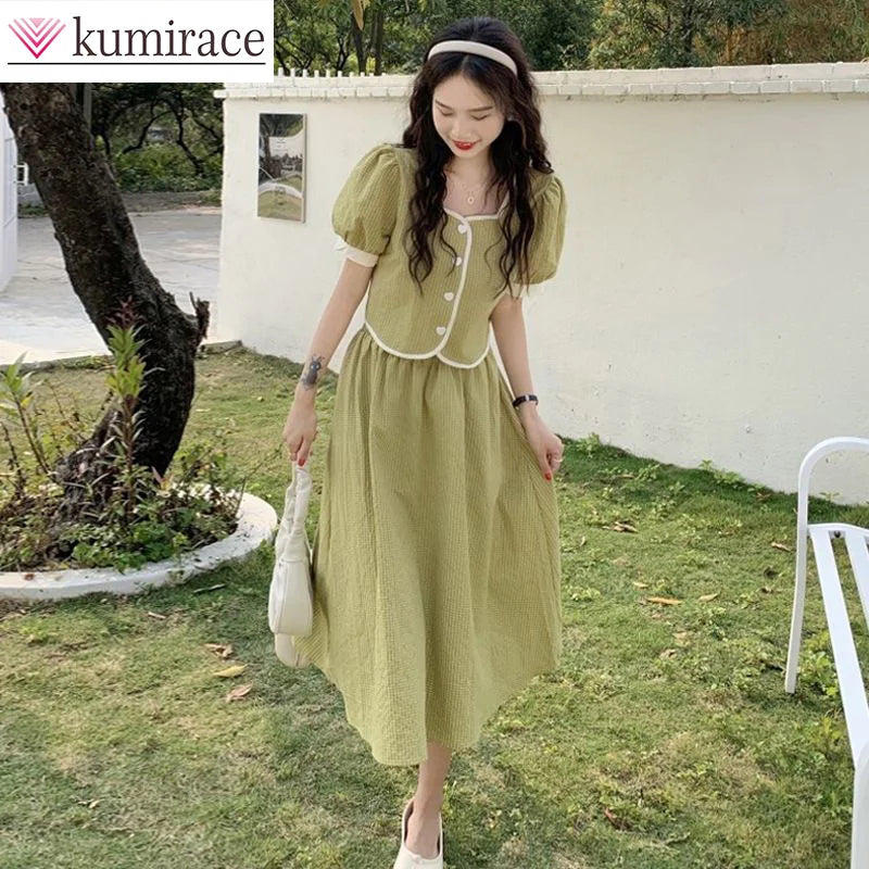 Han Style Fashion Set Women's Summer 2024 New Little Princess Gentle Top Half Skirt Small Two Piece Set for women dress sets