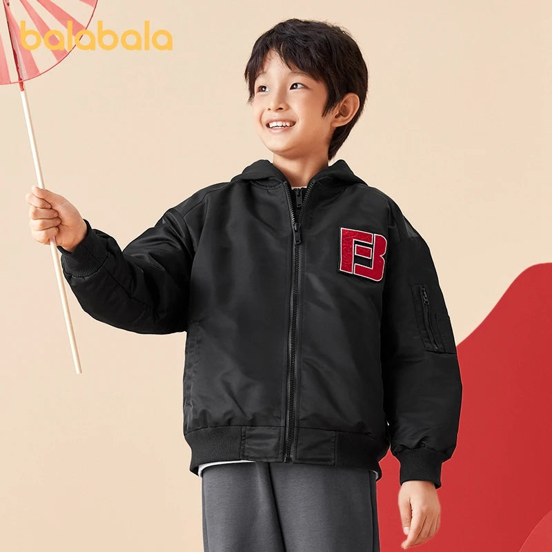 Balabala Kids Boy Cotton Jacket 2024 New Spring Plus Velvet Winter New Year Warm Jacket