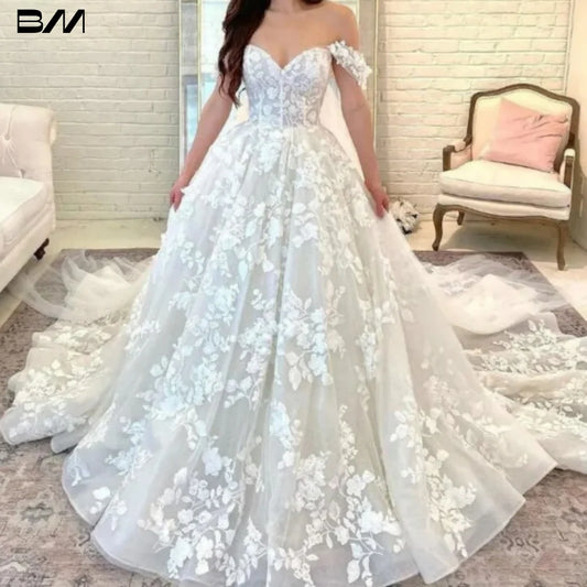 Romantic Off The Shoulder Wedding Dress Graceful Ball Gown Bridal Gown Modern Floor-length  Bride Dresses Vestidos De Novia