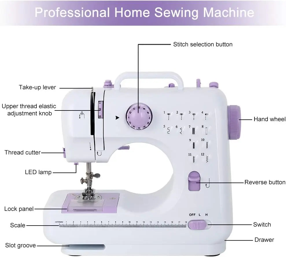 Purple Sewing Machine Portable Mini Electric Sewing Machine for Beginners,12 Built-in Stitches 2 Speed with Foot Pedal,LED Light