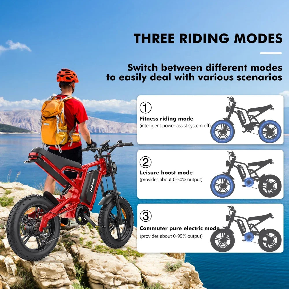 Electric Bicycle Hidous B6 1200W Motor 48V15AH Battery Outdoor Sports E Bike Off-road Motorcycle 20-inch Fat Tire Electric Bike