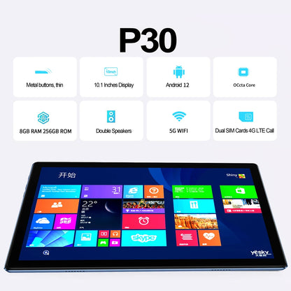 New 5G WIFI-P30 Tablet 8GB RAM 256GB ROM supports 4G calls Android 12 Tablet  5000mAh Battery