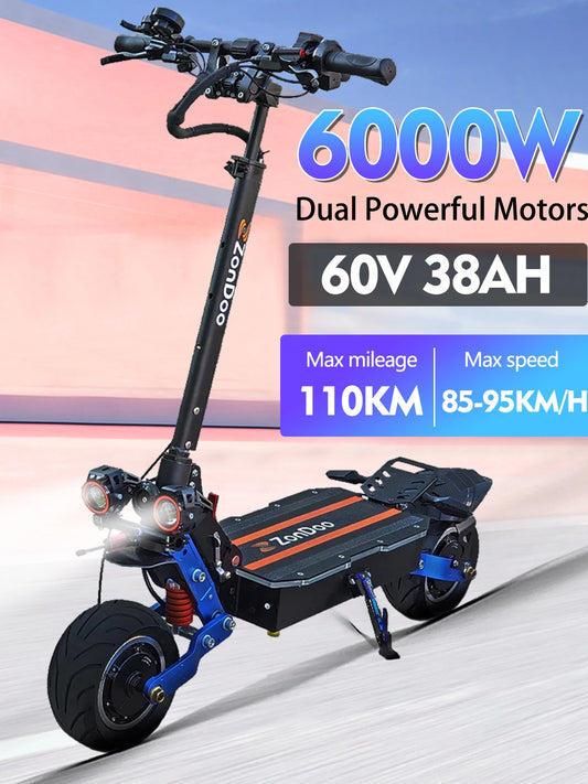 EU Escooter 2024 ZonDoo 11Inch Fast Electric Scooter 6000W 60V 38AH Dual Motors Max Speed 95km/h Max Range 110km Hydraulic brake