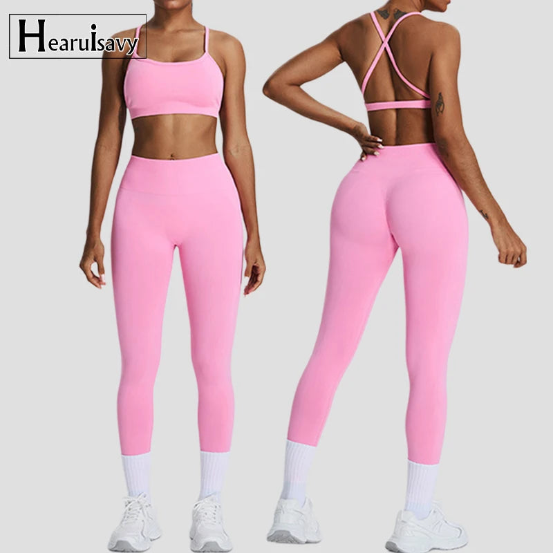 Hearuisavy Seamless 2 Pieces Gym Suits Women Yoga Set Running Workout Sets Female Tracksuit Sportswear Fitness Sports Suit Women