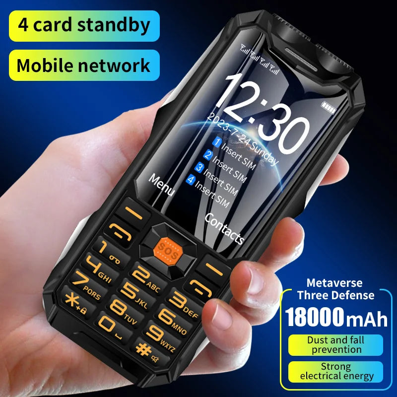 Q9 GSM 2G Network Mobile Phone 4 SIM Cards Rugged Bar Cellphone 3.5Inch HD Display Big Battery Loud Voice For Elderly