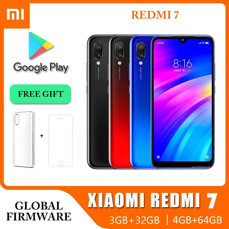 Xiaomi Redmi 7 Cellphone with Phone Case, Dual SIM Solt Cellphone Android Cell Phone Dual Camera  used phone