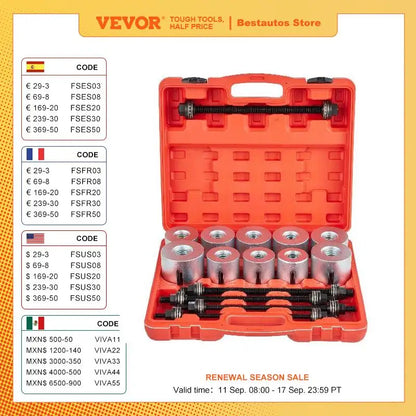 VEVOR 27pcs Universal Press and Pull Sleeve Kit Car Master Bush Bearing Removal Insertion Tool for Car Repair Auto Maintenance