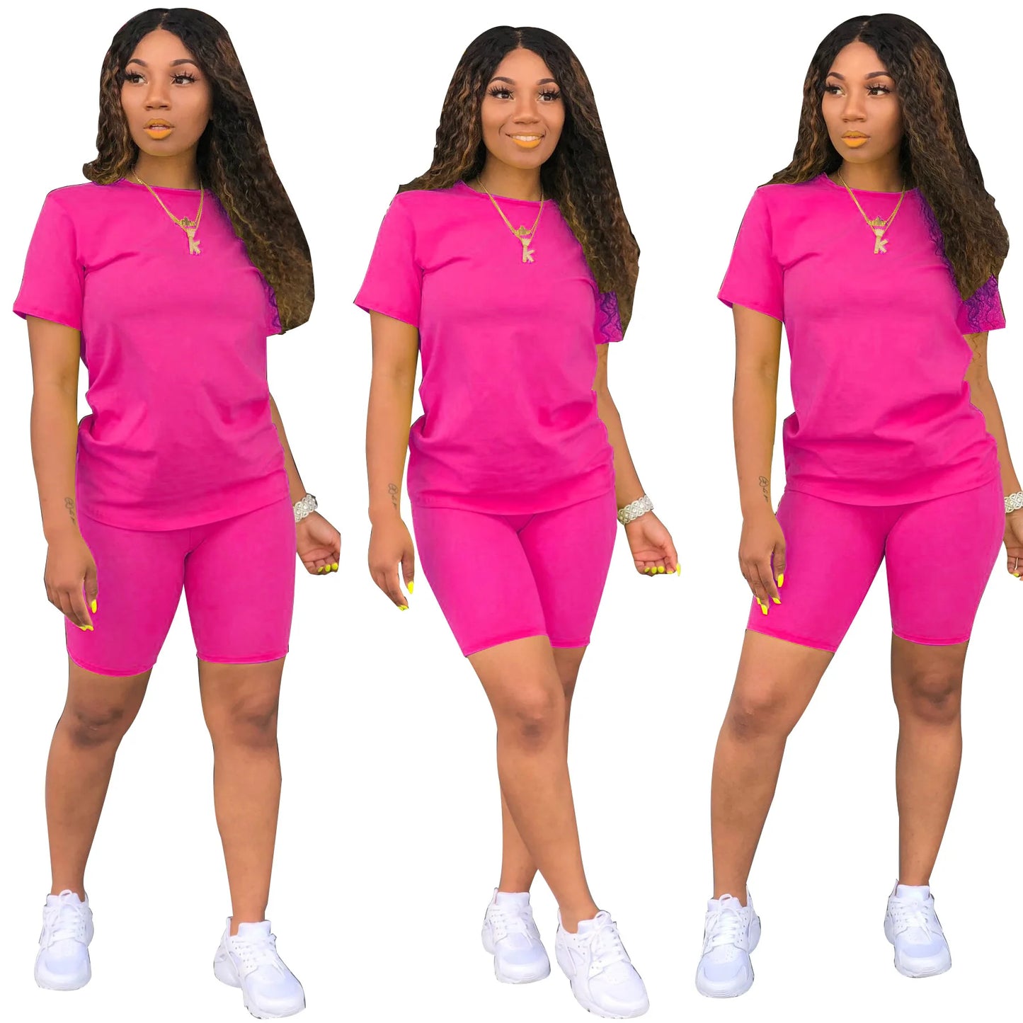 Women Skinny Street 2 Piece Set Jogging Sexy Summer Tracksuit Female Sexy Outfits Short Elegant T-shirt Ladies Solid Sportswear