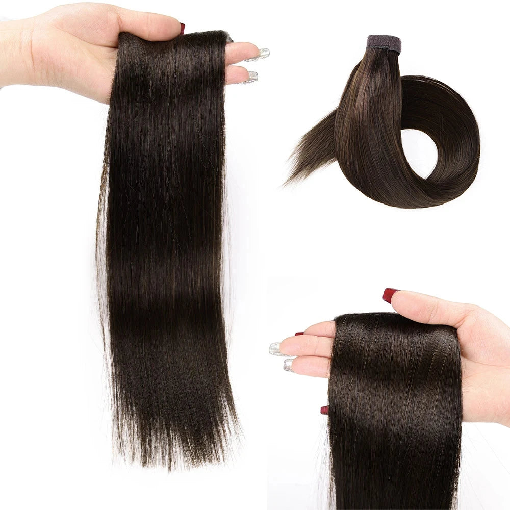 Straight Ponytail Wrap Around Clip In Hair Extensions Hairpiece #4 Medium Brown Brazilian Human Hair Extensions 16-26Inch 120G