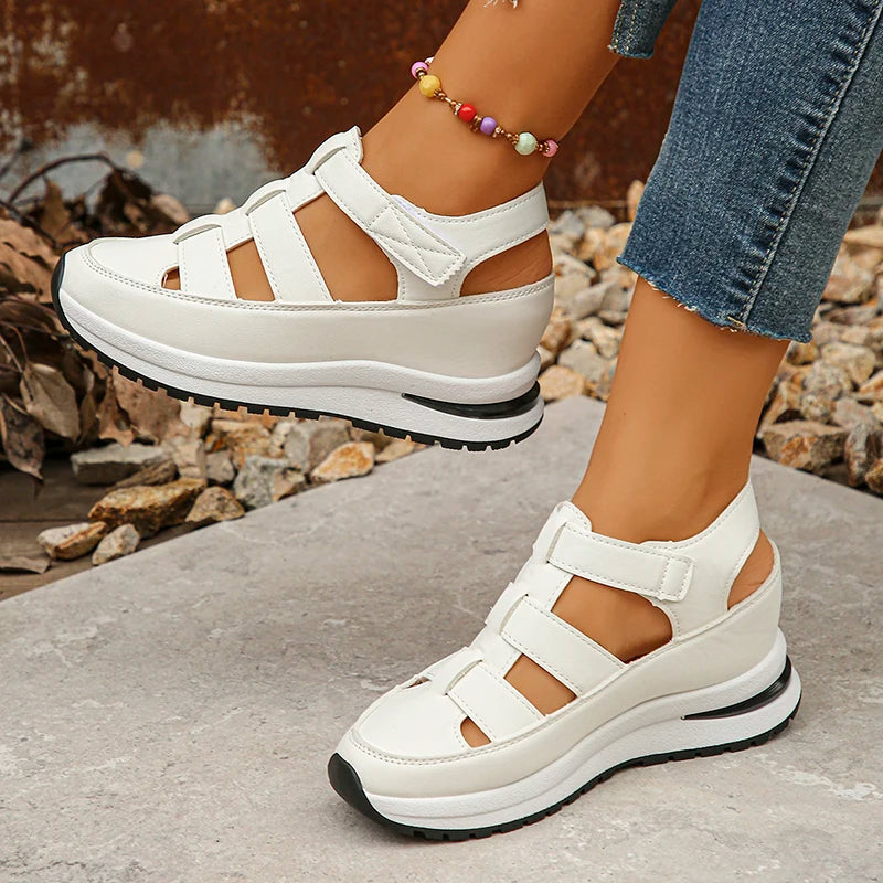 Lucyever White Wedge Heels Roman Sandals Women 2024 Summer Closed Toe Platform Sandles Woman Hollow Out Sports Sandalias Mujer