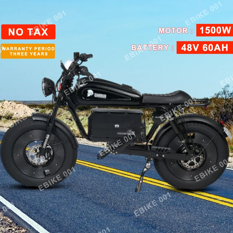 Black warrior 1500W Electric Bicycle Motorbikes 48V60AH Ebike Adult Road  20inch Fat Tire Mountain Hydraulic brake Electric Bike