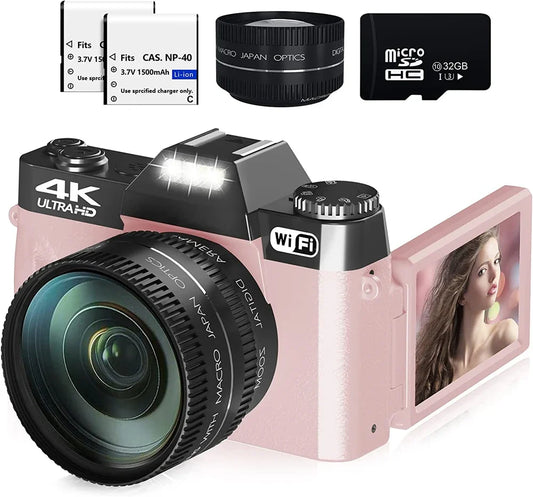 Pink Color Women Camera Digital Camera Flip Screen 4K Vlog Selfie Camera Youtube Livestream WIFI Webcam Macro Photography