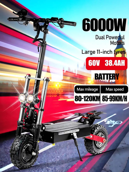 2024 New 6000W 60v 38.4ah dual motor electric scooter max speed 85-99km/h 11 inch off-road tyres EU stock 5-7 days fast delivery