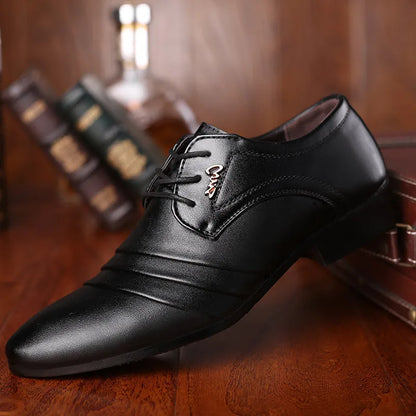 Business Dress Men's Shoe Luxury Mens Formal Shoes Anti-slip Men Oxford Shoes Pointed Toe Flat Men Shoes Lace-up Zapatos Hombre