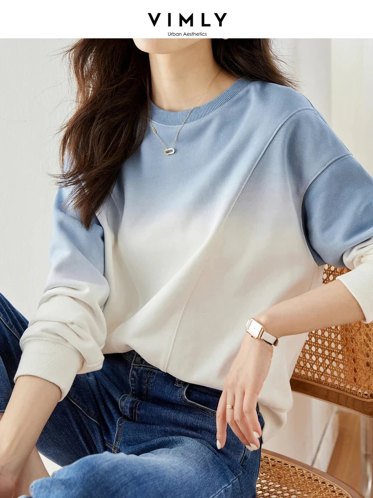 VIMLY Loose Gradient Sweatshirts for Women 2023 Autumn Fashion Casual Round Neck Pullovers Long Sleeve Tops Female Clothes M2967