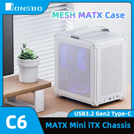 JONSBO C6 ITX/M-ATX Mini Desktop PC Case Mesh Boards Type-c Portable Home/Office Small Chassis for ATX Power Supply ≤185mm