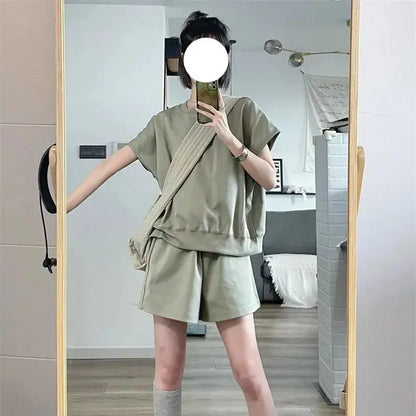 Korean Youth Leisure Age Reducing Sports Set 2024 Summer New Fashion Student Korean Loose Short sleeved Shorts Two Piece Set WLF