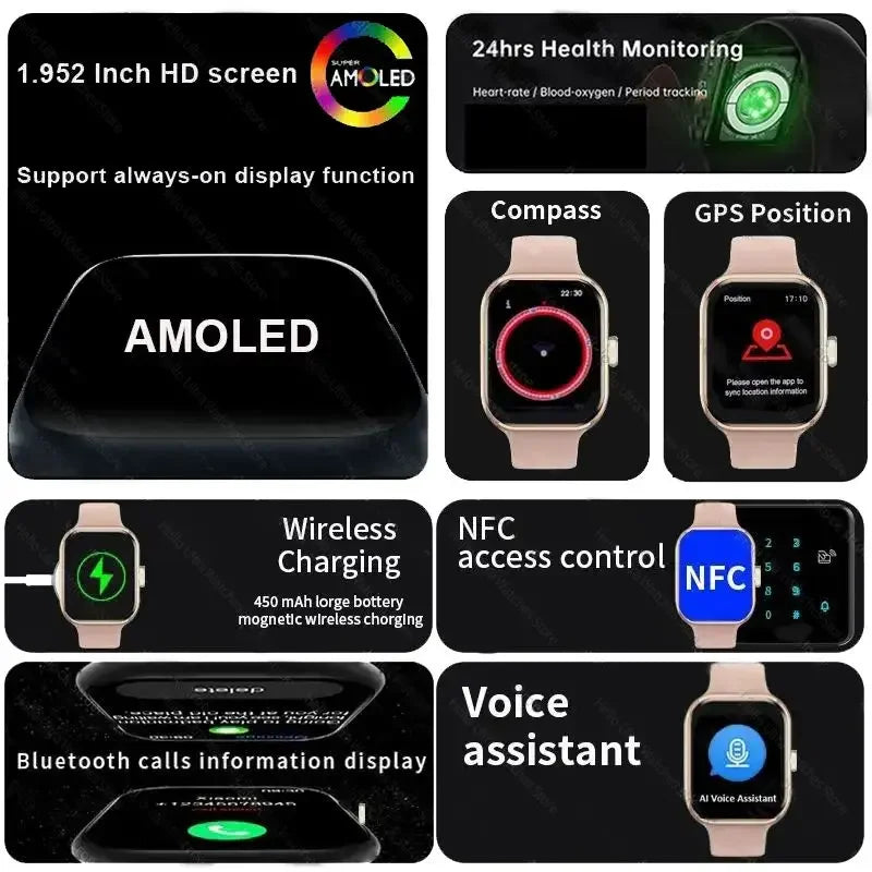 New Genuine Hello 3 Pro Plus Smart Watch Series 9 45mm AMOLED 4G ROM NFC Compass Clock Bluetooth Call Smartwatch 2024 Men Women