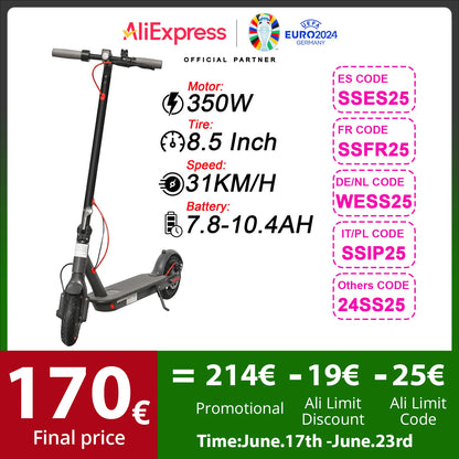 JUICEASE M365 Electric Scooter 31KM/H 350W Power Portable Escooter for Adults with 7.8-10.4AH Battery 8.5" Anti-Skip Tire