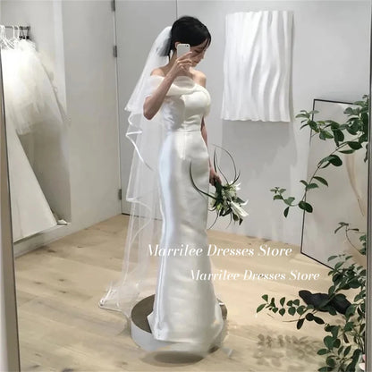 Marrilee Simple Meimaid One Shoulder Stain Wedding Dresses Elegant Floor Length Sleeveless Boat Neck Backless Bridal Gowns Korea