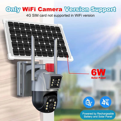 4K 8MP 4G Sim Card Solar Camera Outdoor Battery WiFi IP Cam Dual Lens Dual Screen Security-Protection Wireless Surveillance CCTV