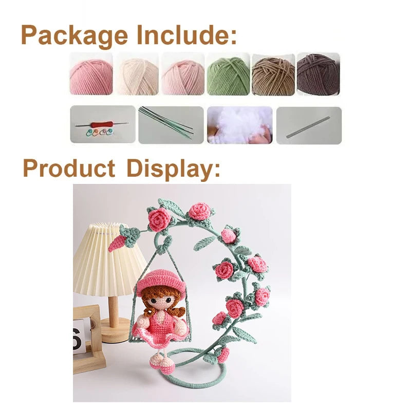 Crochet Knitted Doll Kit Sewing Doll Package for Beginner Adult Handmade DIY Craft Crocheting Supplies Tool Girls Birthdays Gift