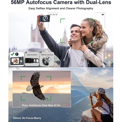 5K Digital Camera UHD Professional Camcorder 2.8inch 5X Optical Zoom 56MP Front and Rear Camera Ultra Bright Flash Camera