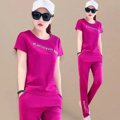 Short Sleeved Women's Sports Suit 2024 Spring/summer New Loose and Fashionable Slimming Sports Casual Two-piece Set