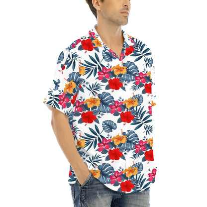 Men Street Fashion Summer Daily Shirt Hawaiian Cover Flowers Print Casual Loose Shirts Short Sleeve Beach Loose Tops Clothing