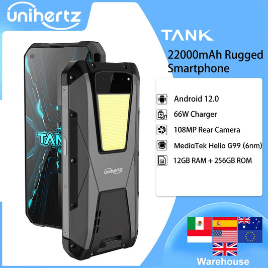 Unihertz TANK Larger Battery Rugged Smartphone 22000mAh Night Vision 108MP G99 12GB 256GB Android 12 Unlocked Mobile Phone