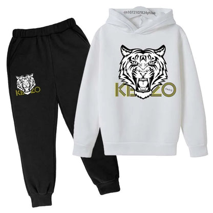 Tiger Head Kids Spring Autumn Leisure Fashion 2pcs Hoodie Sweatshirts+Pants Suits 3-13 Years Boys Girls Outfits Children Clothes