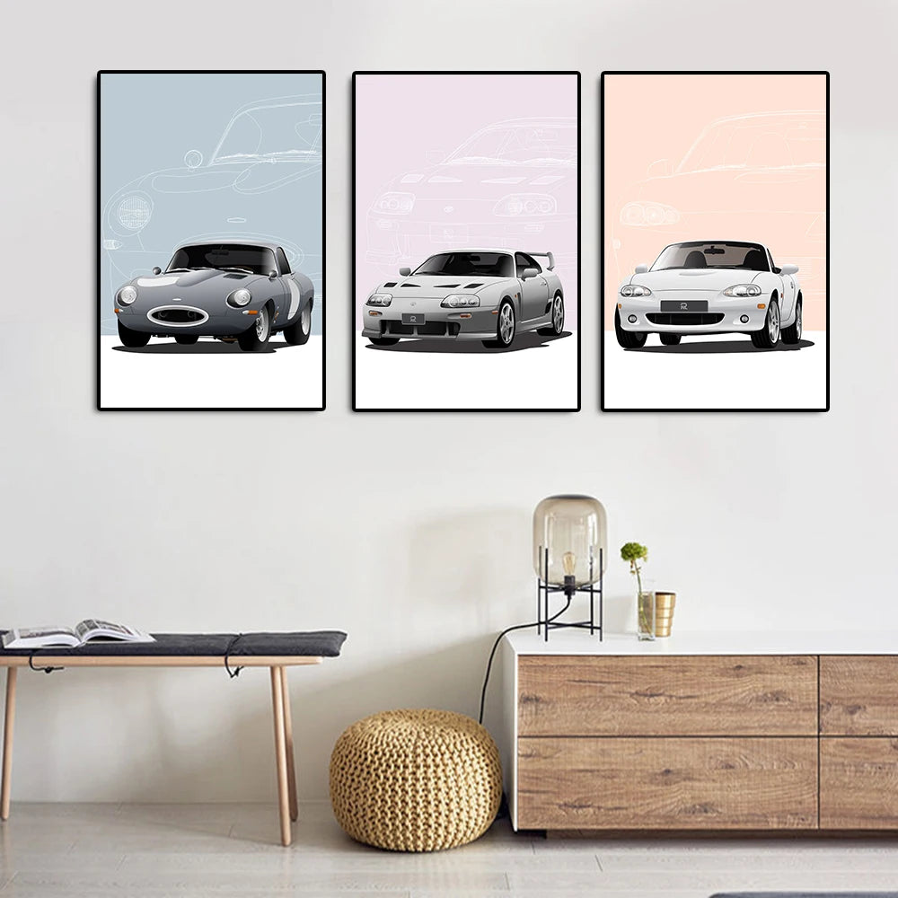 Classic Luxury Sports Car Poster And Print Abstract Retro Racing Romeo Giulia Canvas Painting Comic Supercar Wall Art Room Decor